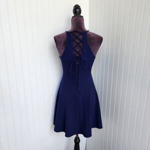 B. Darlin Navy Blue Mini Cocktail Party Dress Lace Back Womens 7/8 Strappy